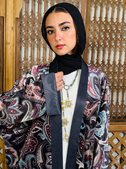 أَلْفَة —Alfa Elegant Paisley Velvet Kimono" black "