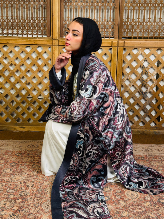 أَلْفَة —Alfa Elegant Paisley Velvet Kimono" black "