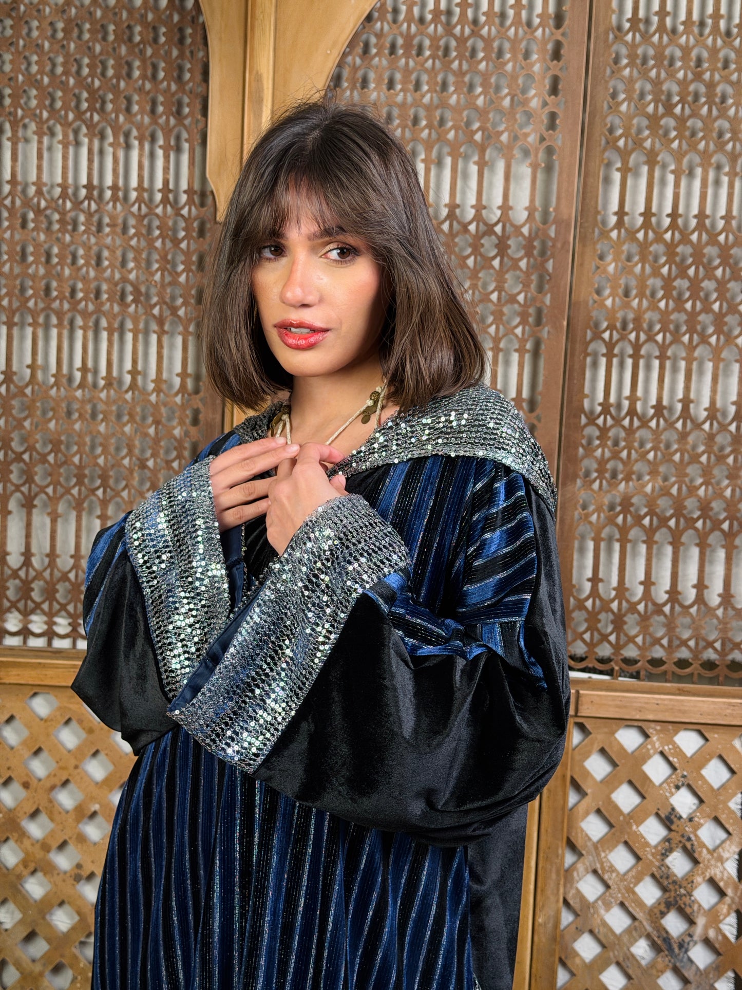 وَدّ — Wodd Sequin Hooded Velvet in Navy