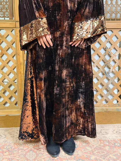 طَيْف - Taif Sequin Hooded Velvet in brown