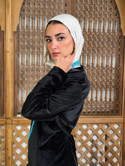 Lamsa - لَمْسَة Velvet Dress with adjustable belt"black"