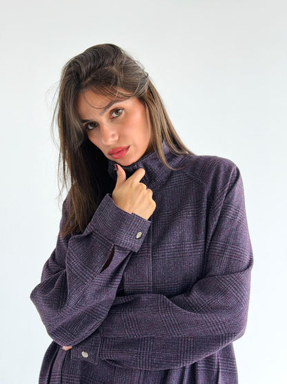 High collar check oversized jacket In Purple
