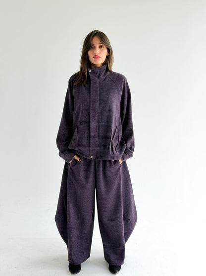 High collar check oversized jacket In Purple